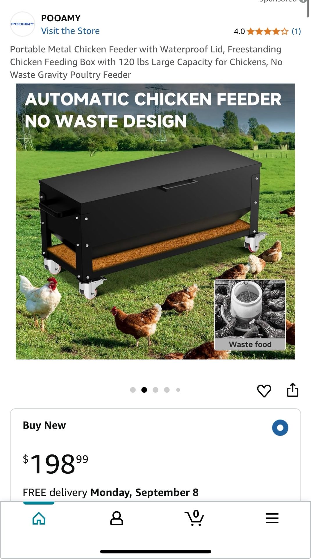 Portable Metal Chicken Feeder with Waterproof Lid, Freestanding Chicken Feeding Box with 120 lbs Large Capacity for Chickens, No Waste Gravity Poultry