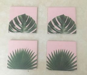 Pink Palm Ceramic Drink Coasters NEW