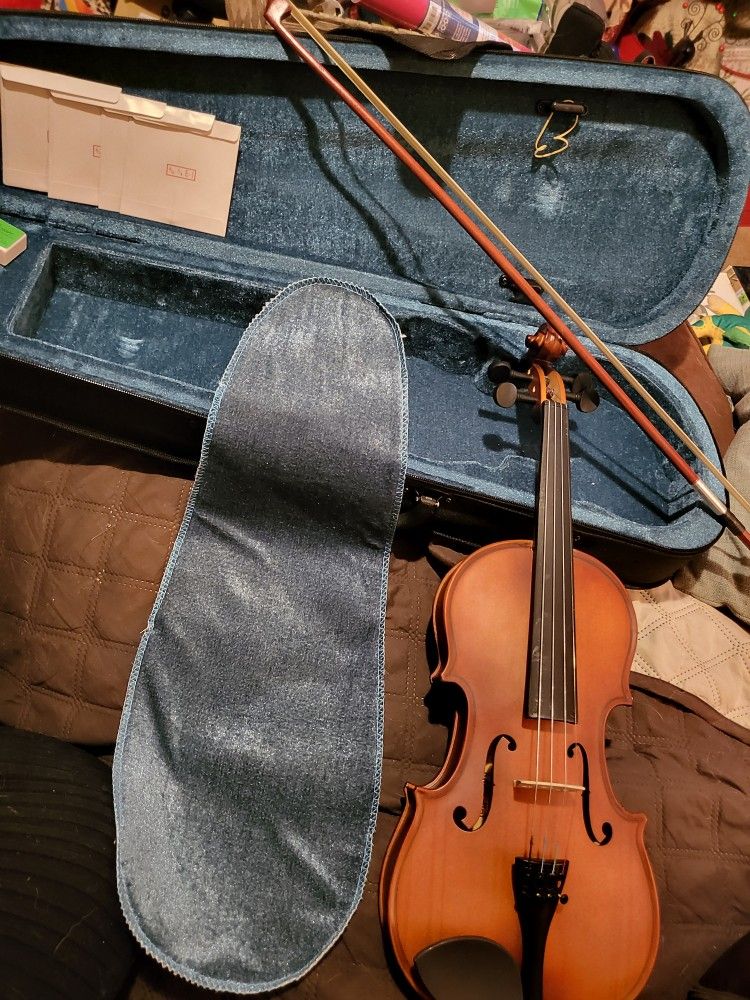 Brand New Beautiful 3/4 Violin Bundle violin Hard Case Bow Ext strings rosin chin/shoulder Rest ETC.