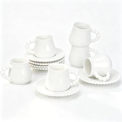 Coffee Cup Set of 6 with Saucers, 3.5 OZ Ceramic Espresso Cups, Demitasse Coffee Cup Gift for Double Shot, Latte, Cafe Mocha, Dishwasher & Microwave S
