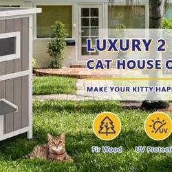 PETSCOSSET Outdoor Cat House – Two-Story Weatherproof Feral Cat Shelter (Grey) PET20