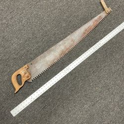 Vintage 2 Man Saw Wood Woodsman Lumberjack Paul Bunyan Barn USA 