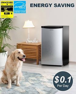 A32 $75  3.2 Cu.Ft Mini Fridge with Freezer, Single Door Mini Fridge, Dorm Fridge, Adjustable Thermostat, Mini Refrigerator for Dorm, Office, Bedroom,