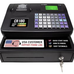 Nadex CR180 Electronic Cash Register, Steel Cash Drawer, Compact Design, Black