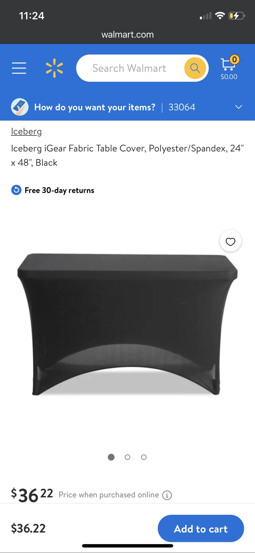 Iceberg iGear Fabric Table Cover, Polyester/Spandex, 24" x 48", Black