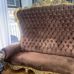 Brown And Gold Mid Century Couch Chair Use For Photo Shoot, Baby Showers