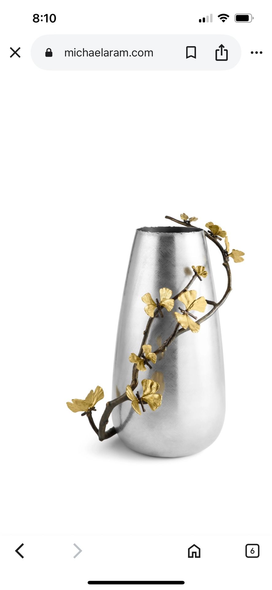 Brand NEW Lovely Sealed Butterfly Ginkgo Large Vase By Michael Aram 175930, RTP $325