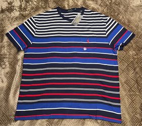 Polo Ralph Lauren Classic Fit Striped Pocket T Shirt Vintage Red White Blue TEE