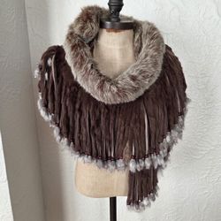 Rabbit Fur Stole With Fringe And Beads NO OFFERS 