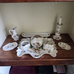 Antique British German Ceramic Porcelain Make Up Vanity Set 18th Century