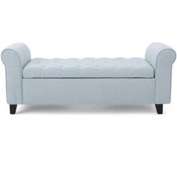 Contemporary Storage Ottoman With Rolled Arms And Button Tufting – Light Sky BRAND NEW IN BOX 