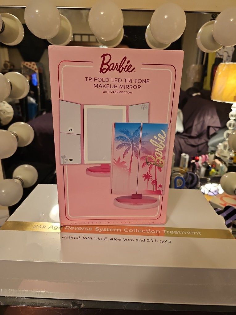 🔥NEW Barbie Impressions Vanity Hello Kitty Trifold LED Desk Mirror,  w/Lights, Touch Sensor Switch, Lighted Makeup Mirror w/ 2X & 3X https://offerup.