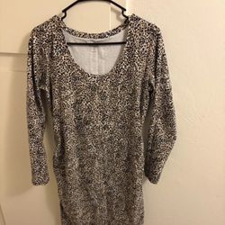 Old Navy Leopard Print Long Sleeve Scoop Neck Dress - Beige/Tan/Black