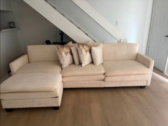 Cream Corduroy Sofa with Matching Ottoman