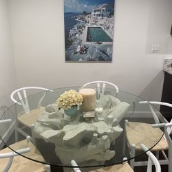 Beautiful Beachwood And Glass Breakfast Table 