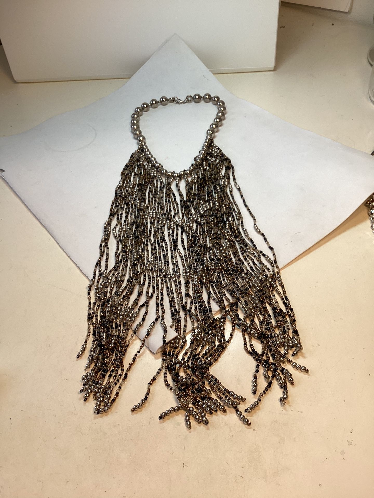 Vintage Stunning 19” Drop Beaded Fringe Collar Statement Necklace