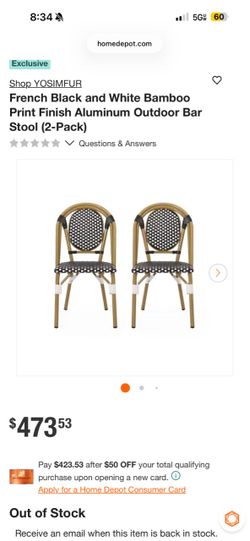 French Black and White Bamboo Print  Bar chair /Stool (2-Pack)
