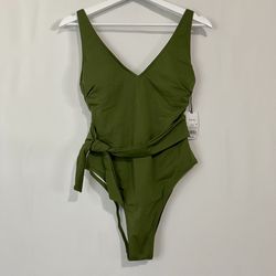 Shade & Shore Women’s One Piece Side Tie Swimsuit Green Size Medium NWT FLAW