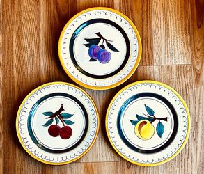 1942-‘78 (3) Stangl Pottery  “Fruit” Salad Plates, Hand-carved, Hand-painted, Artist-signed, 8-1/8” 