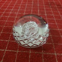 Waterford Crystal Dome Shaped Paperweight Figurine Frosted Rose