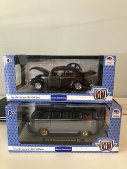 1952 beetle and 1959 bus toys
