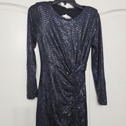 Hermoso Vestido Elegante Metálico Azul MARINO TALLA 6 MUY HERMOSO 