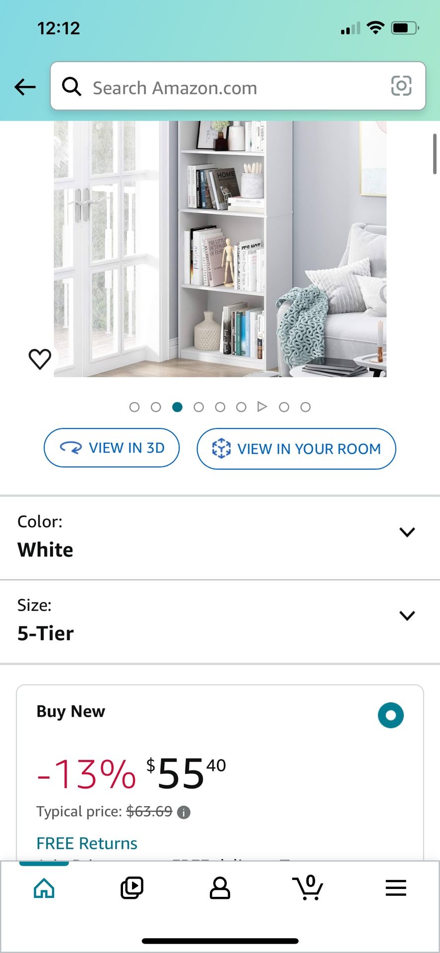 FURINNO JAYA Simply Home 5-Shelf Bookcase, 5-Tier, White