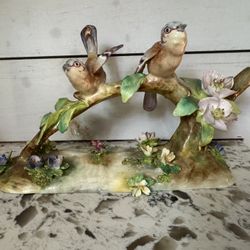 Two Birds on a Branch antique bone China Statueby Crown Staffordshire 