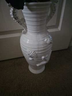 2  Large  Ocean themed Floor Vases  w/ Flowers