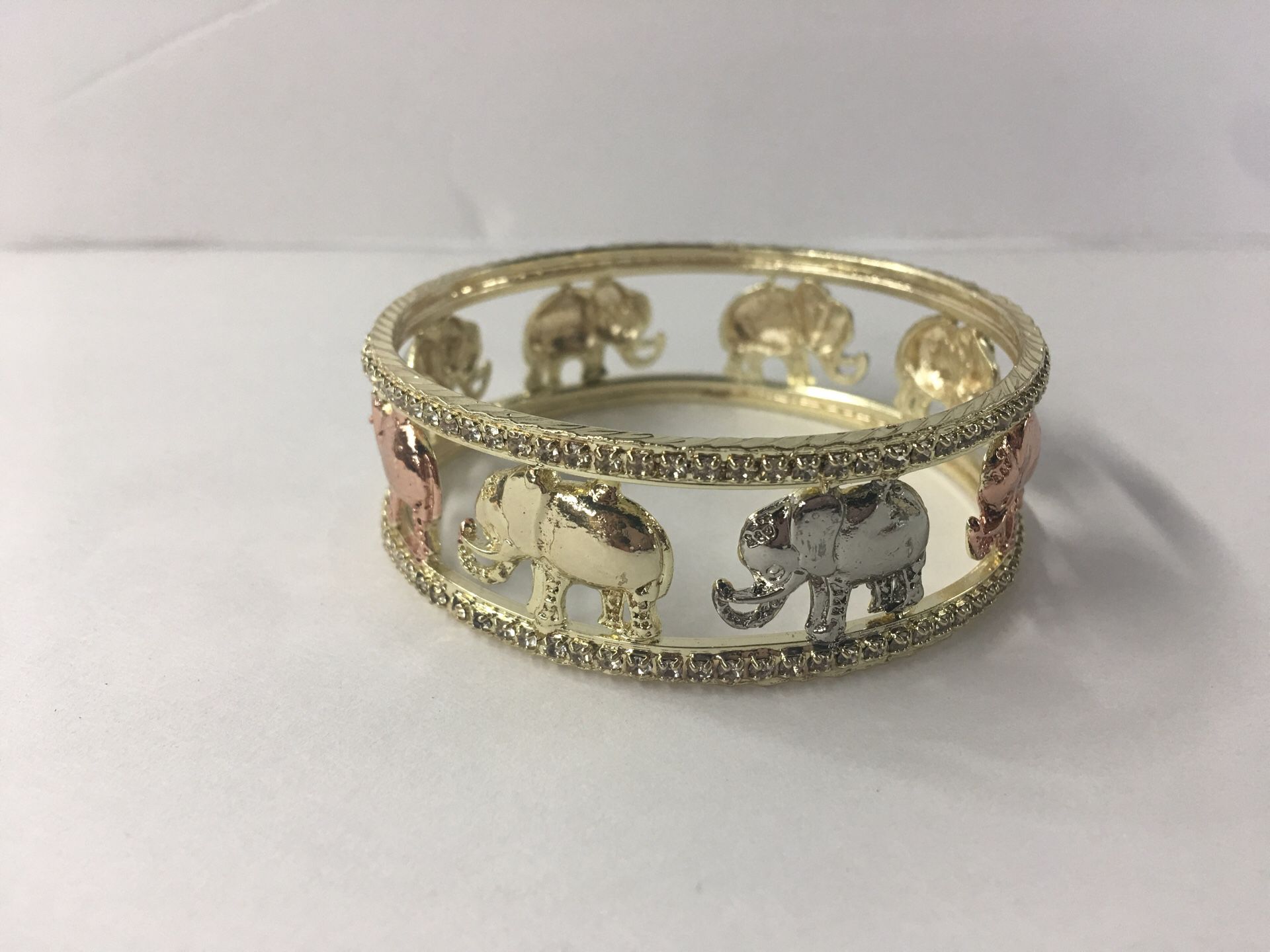 Elephant bangle bracelet gold filled tri color elephant rose white yellow color bracelet