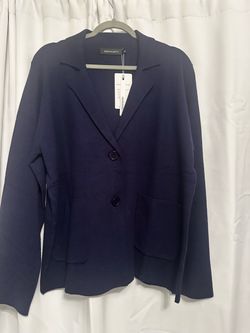 Merokeety Navy Blue Knit Blazer Jacket
