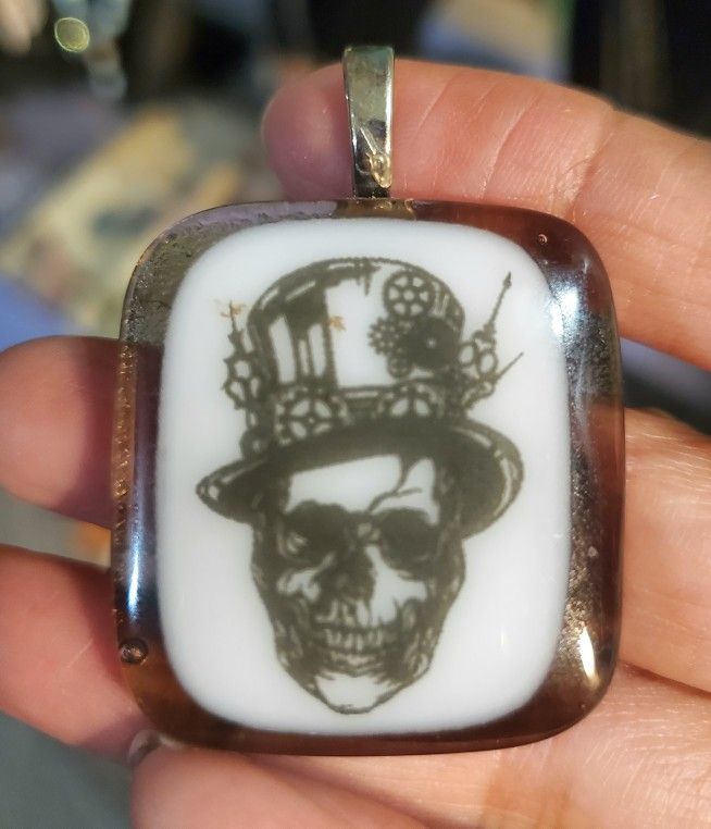 TOP HAT SKELETON FUSED GLASS PENDANT