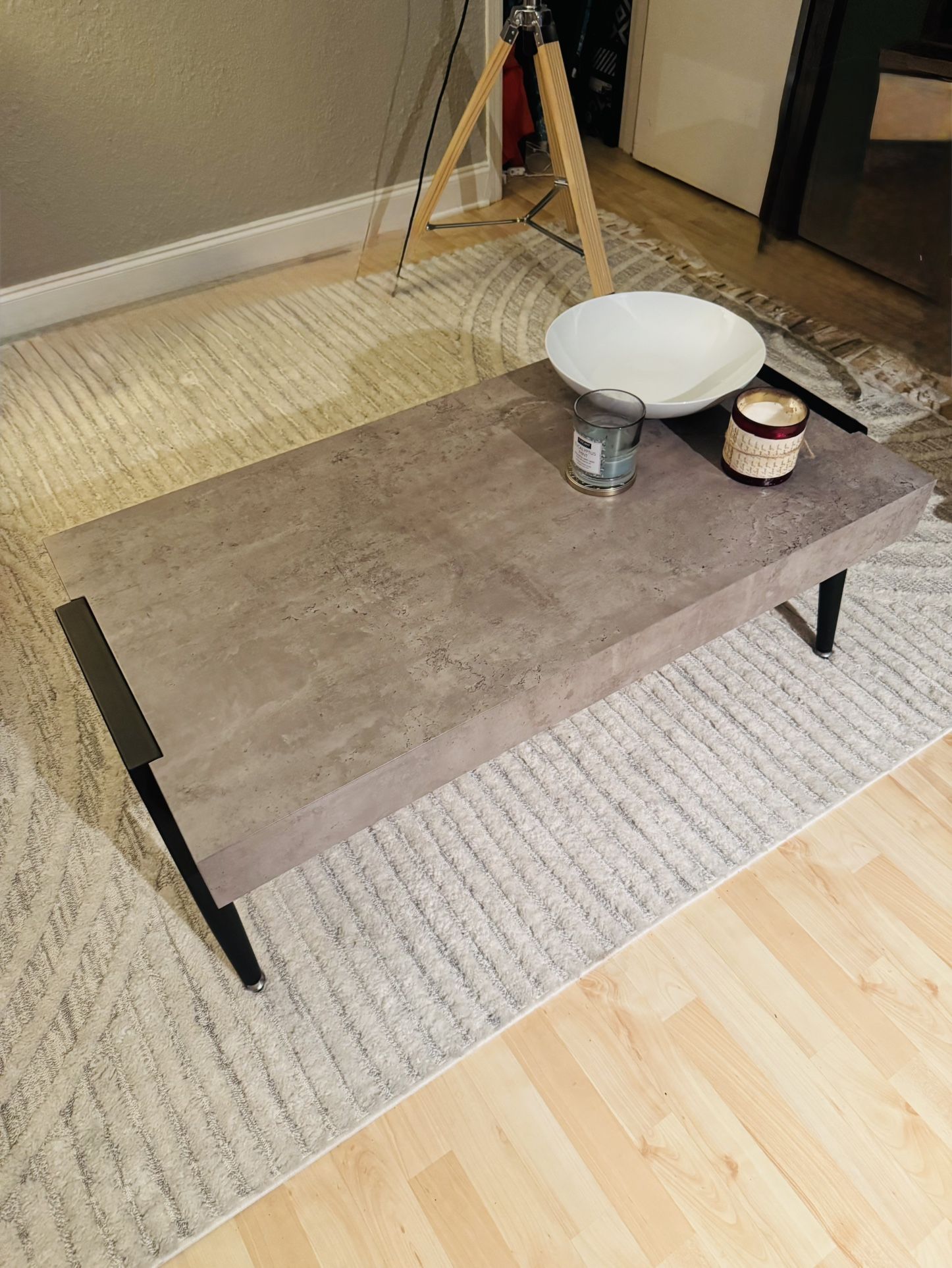 Modern Concrete-Style Coffee Table – $90