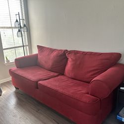 Red Couch, Sofa, Dual, Sofa And Bed , No Stains, No Pet Hair And Non Smoking Household