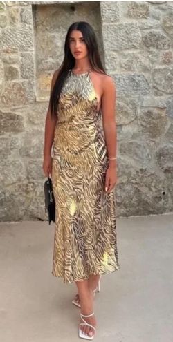 brown midi silk dress Brown Slip Satin Midi Dress – Gabi Swimwear