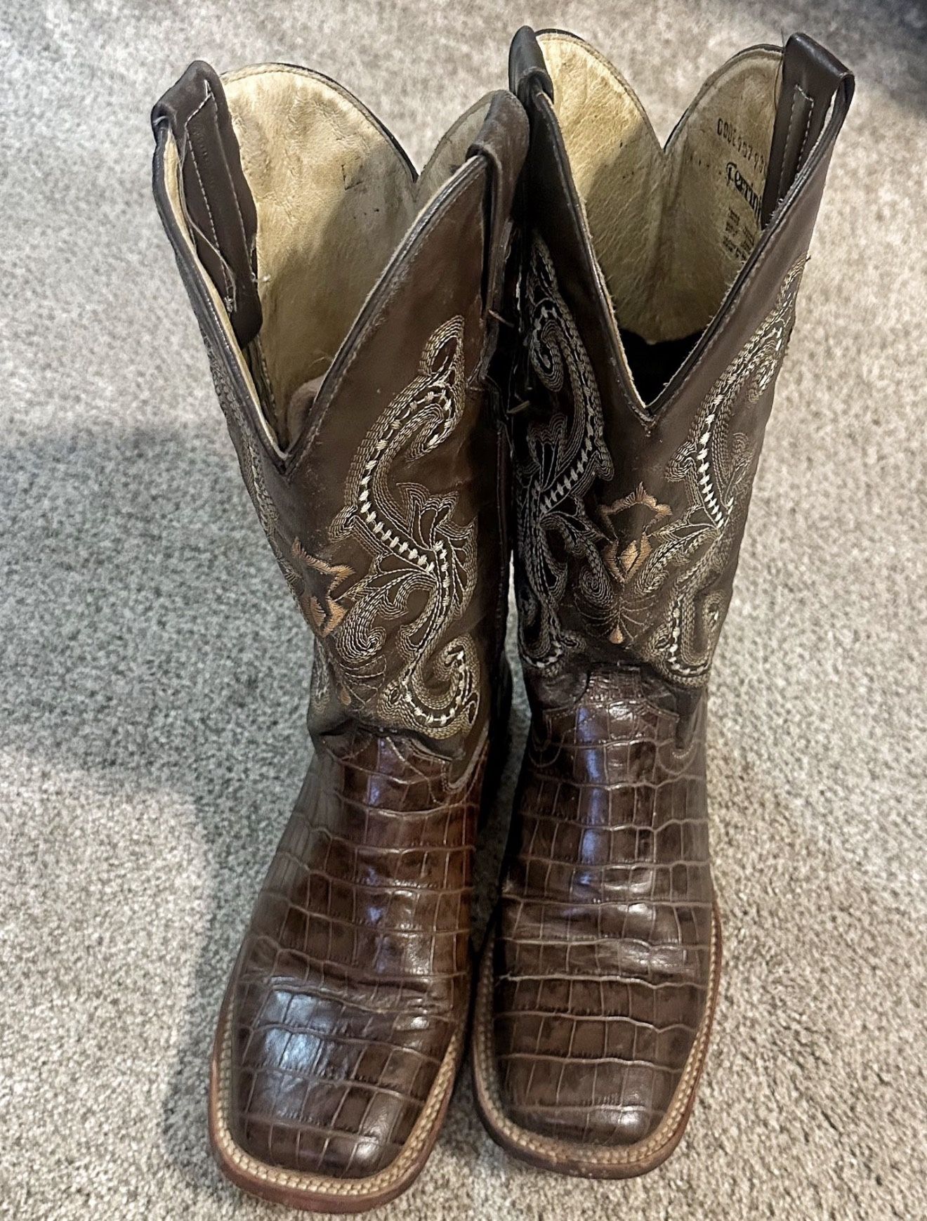 Ladies Ferrini Brown Leather Alligator Square Toe Western Boots Size 8.5