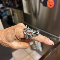 Dragon Silver Ring , Ruby Eyes