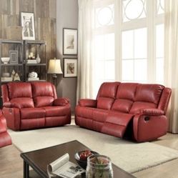 Brand New Red Leather Reclining Sofa And Love Seat 
