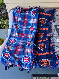 Handmade Chicago Cubs & Bears Double-Sided Fleece Tie Blanket – 44” x 50”