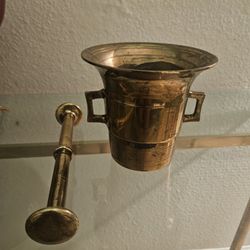 Antique Solid Bronze Brass Large German Apothecary Mortar With Pestle