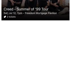 Creed Tickets 7/12 Camden NJ