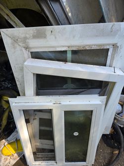 Used White Vinyl Windows with Glass Panes