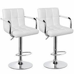 NICE NEW WHITE CHROME SWIVEL  STOOL STOOLS PU LEATHER ARMREST BOTH $99.99