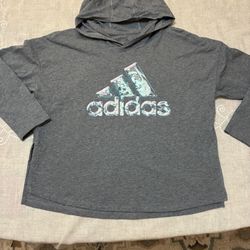 Adidas Girls Size 10/12 Grey Graphic Print Hooded T-Shirt NWOT 