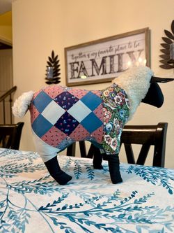 Handcrafted Patchwork Quilted Fabric Sheep Figurine - "Handmade by Laura"