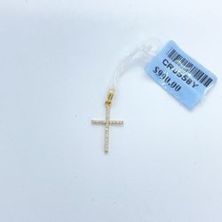 New 14k Solid Gold Diamond Cross Pendant 