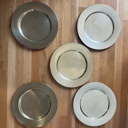 Vintage Set of 5 Brass Charger Plates 13” Primitive French Country.