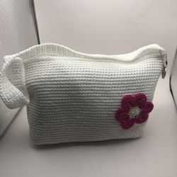 Sak Y2K Crocheted Shoulder Purse, White With Pink Flower NWT