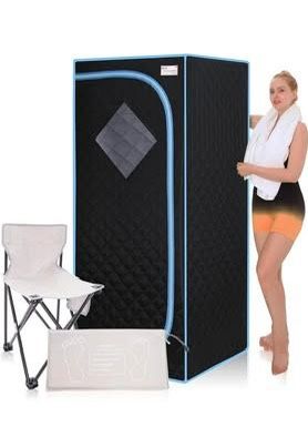 New Open Box 1-Person Black Full Size Infrared Portable Sauna with Foldable Chair