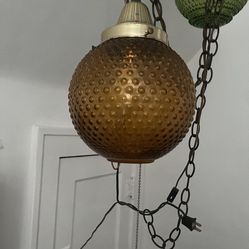MCM Vintage Amber  Hanging Light On Chain, WORKS